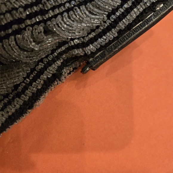 Art Deco Beaded Flapper Purse, Black W/ CLEAR  BEADS Lined Party Wedding Perfect - Picture 3 of 12